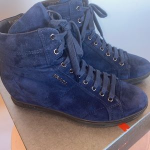 Prada Blue suede wedge sneaker
